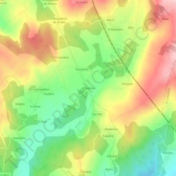 Mappa topografica A Pedriña, altitudine, rilievo