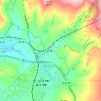 Mappa topografica Wash, altitudine, rilievo