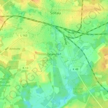 Mappa topografica Tetendorf, altitudine, rilievo