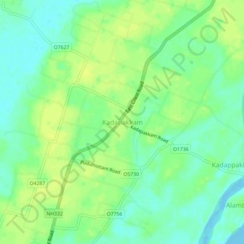 Mappa topografica Kadapakkam, altitudine, rilievo