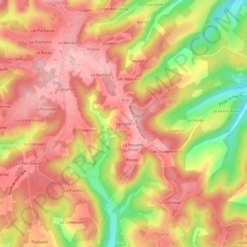 Mappa topografica La Croze, altitudine, rilievo