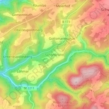 Mappa topografica Schönbrunn, altitudine, rilievo