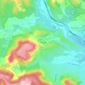 Mappa topografica Le Mas Delon, altitudine, rilievo