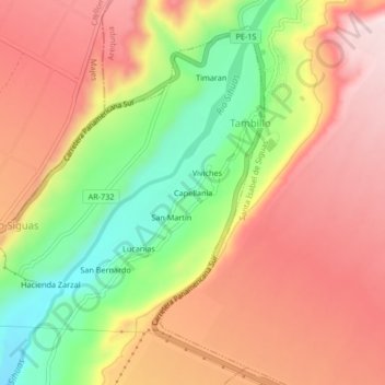 Mappa topografica Capellania, altitudine, rilievo