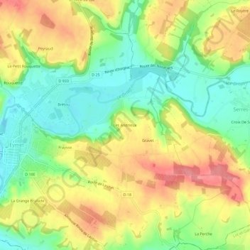Mappa topografica Les Andrieux, altitudine, rilievo