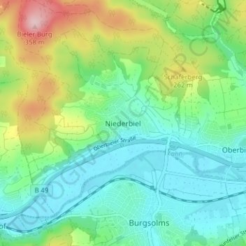 Mappa topografica Niederbiel, altitudine, rilievo