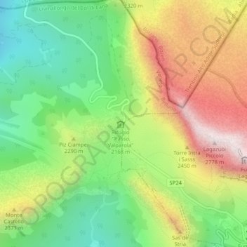Mappa topografica Valparola Pass, altitudine, rilievo