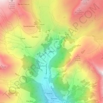 Mappa topografica Glassier, altitudine, rilievo