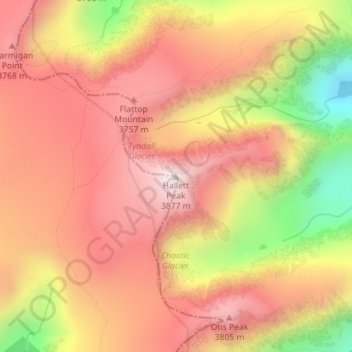 Mappa topografica Hallett Peak, altitudine, rilievo