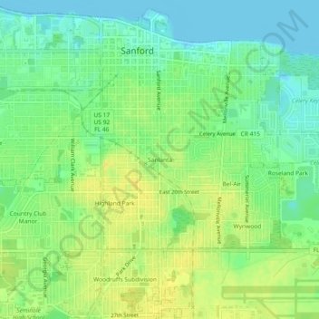 Mappa topografica Sanlanta, altitudine, rilievo