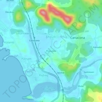 Mappa topografica Ponsulem, altitudine, rilievo