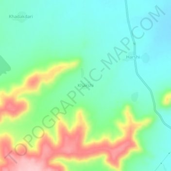 Mappa topografica Kharshi, altitudine, rilievo