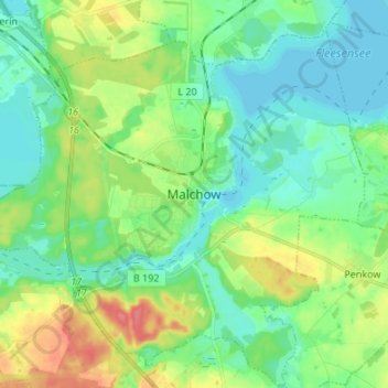Mappa topografica Malchow, altitudine, rilievo