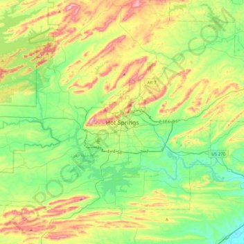 Mappa topografica Hot Springs, altitudine, rilievo
