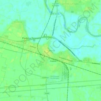 Mappa topografica Piadena, altitudine, rilievo