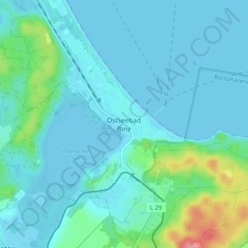 Mappa topografica Ostseebad Binz, altitudine, rilievo