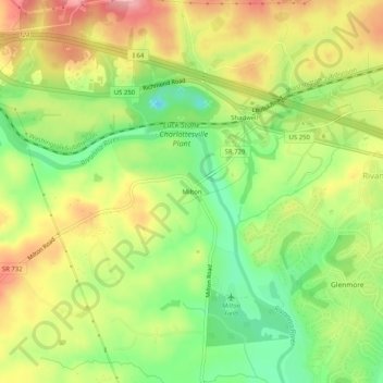 Mappa topografica Milton, altitudine, rilievo