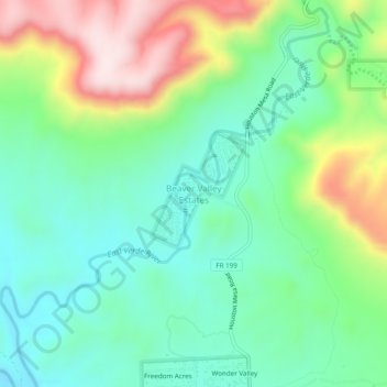 Mappa topografica Beaver Valley Estates, altitudine, rilievo