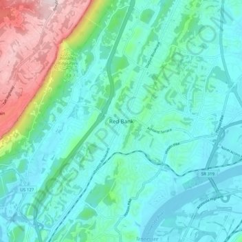 Mappa topografica Red Bank, altitudine, rilievo