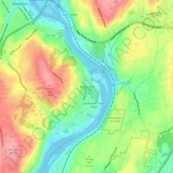 Mappa topografica Sunnyside, altitudine, rilievo