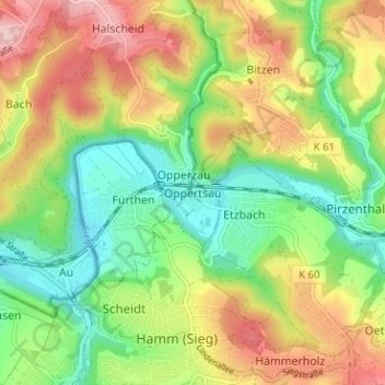 Mappa topografica Oppertsau, altitudine, rilievo
