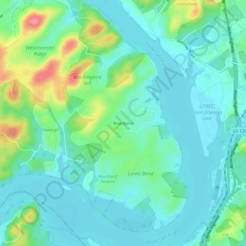 Mappa topografica Riverbend, altitudine, rilievo