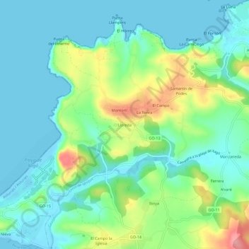 Mappa topografica Lloreda, altitudine, rilievo