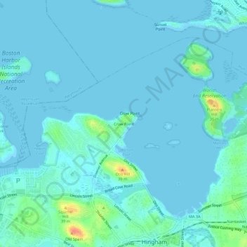 Mappa topografica Crow Point, altitudine, rilievo