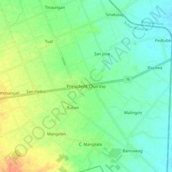 Mappa topografica President Quirino, altitudine, rilievo