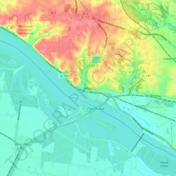 Mappa topografica Alton, altitudine, rilievo