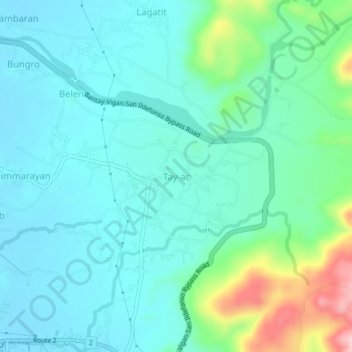 Mappa topografica Tay-ac, altitudine, rilievo