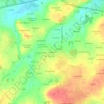 Mappa topografica Le Quartier, altitudine, rilievo