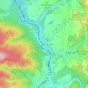 Mappa topografica Volkringhausen, altitudine, rilievo