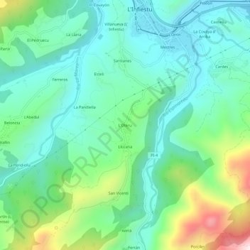 Mappa topografica Otero, altitudine, rilievo