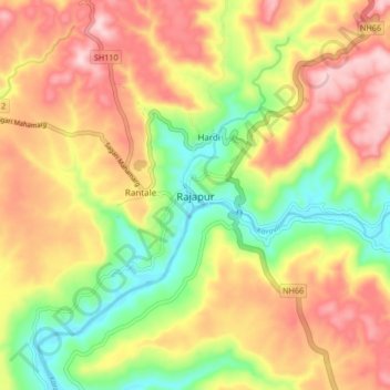 Mappa topografica Rajapur, altitudine, rilievo