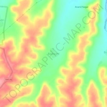 Mappa topografica Badwani, altitudine, rilievo