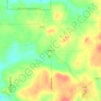 Mappa topografica Tylersburg, altitudine, rilievo