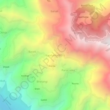 Mappa topografica Kandakhal(001), altitudine, rilievo