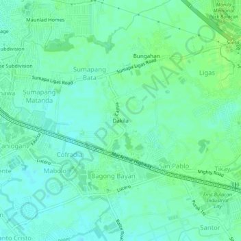 Mappa topografica Dakila, altitudine, rilievo