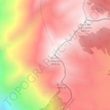 Mappa topografica Monte Cornacchia, altitudine, rilievo