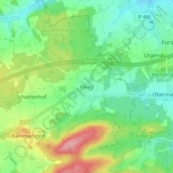 Mappa topografica Haag, altitudine, rilievo