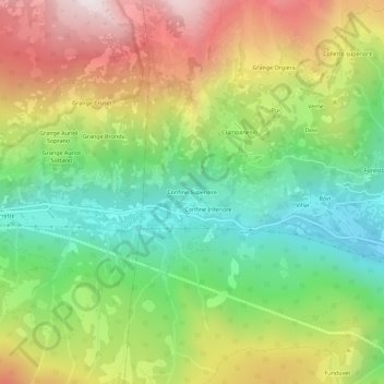 Mappa topografica Confine Superiore, altitudine, rilievo