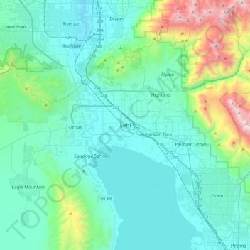 Mappa topografica Lehi, altitudine, rilievo