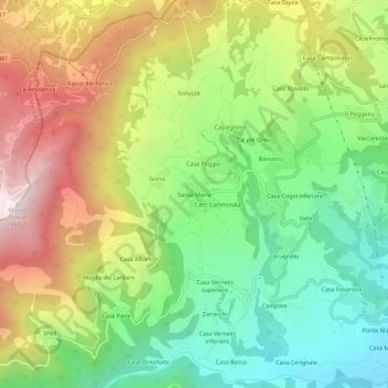 Mappa topografica Santa Maria, altitudine, rilievo