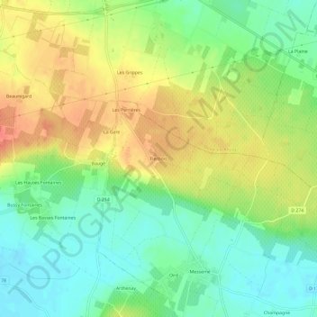 Mappa topografica Fierbois, altitudine, rilievo