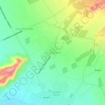 Mappa topografica Cerro Alegre, altitudine, rilievo