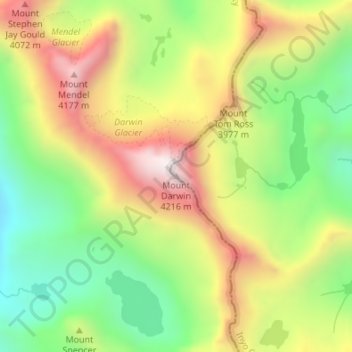 Mappa topografica Mount Darwin, altitudine, rilievo
