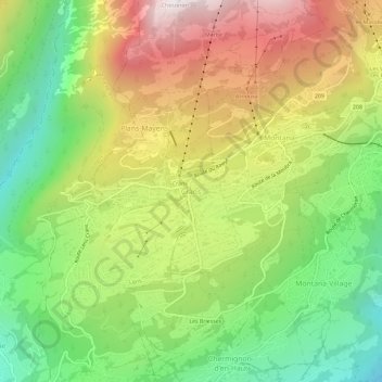 Mappa topografica Crans, altitudine, rilievo