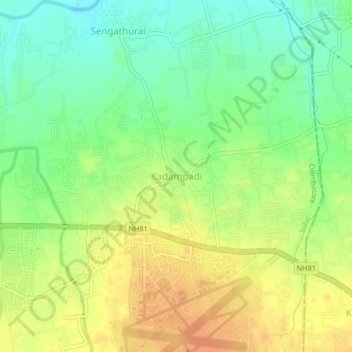 Mappa topografica Kadampadi, altitudine, rilievo