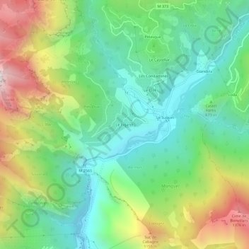Mappa topografica Le Figaret, altitudine, rilievo